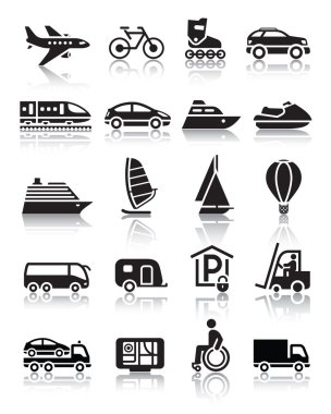 Set of simple transport icons with reflection clipart