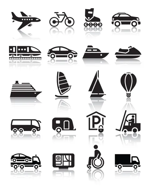 Set di icone di trasporto semplici con riflessione — Vettoriale Stock