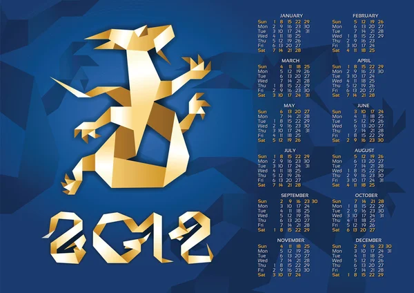 Calendar - Origami Dragon 2012 Year. 10eps — Stock Vector