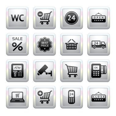 Set pictograms supermarket services, Shopping Icons. Gray. Web 2.0 icons clipart