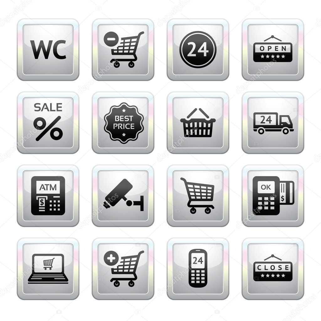 Set pictograms supermarket services, Shopping Icons. Gray. Web 2.0 icons