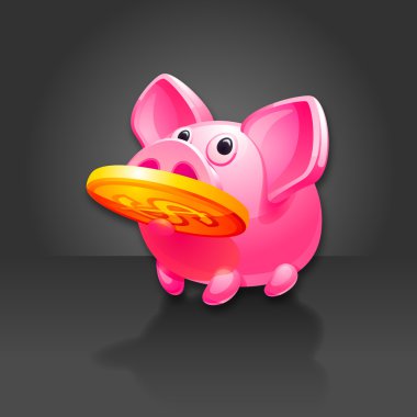 Piggy Bank found Money. Black background. clipart