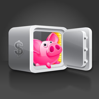 Piggy bank in a safe, money. 10 EPS vector. clipart