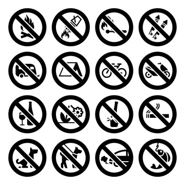 Set Prohibited Signs, nature black symbols clipart