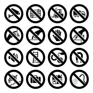 Set prohibited symbols, industrial hazard black signs clipart