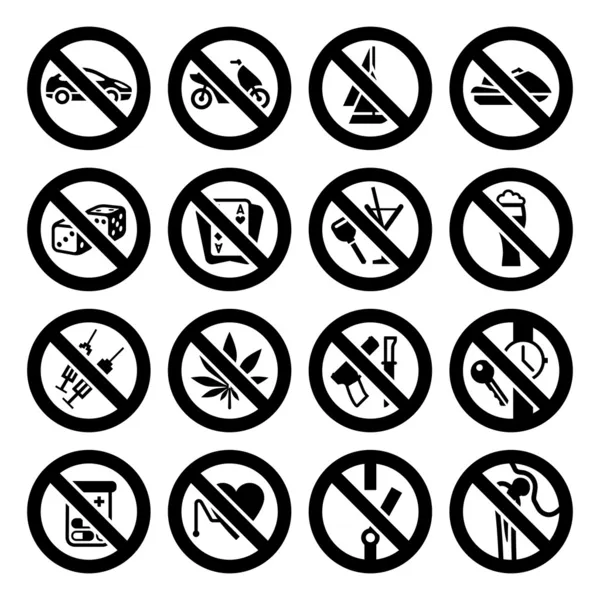 Set icone, segni vietati nero — Vettoriale Stock