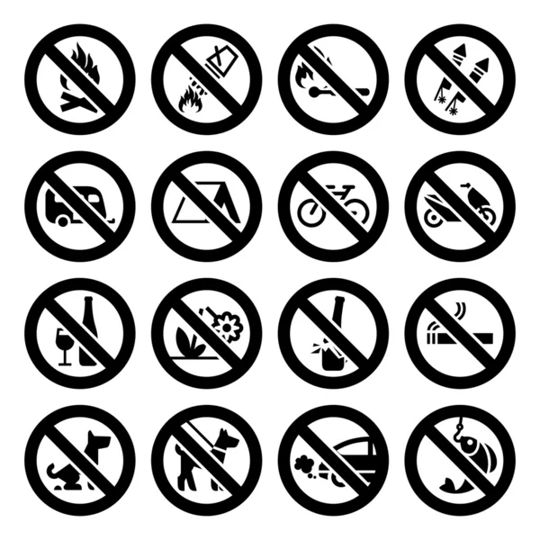 Set Prohibited Signs, nature black symbols — Stock Vector