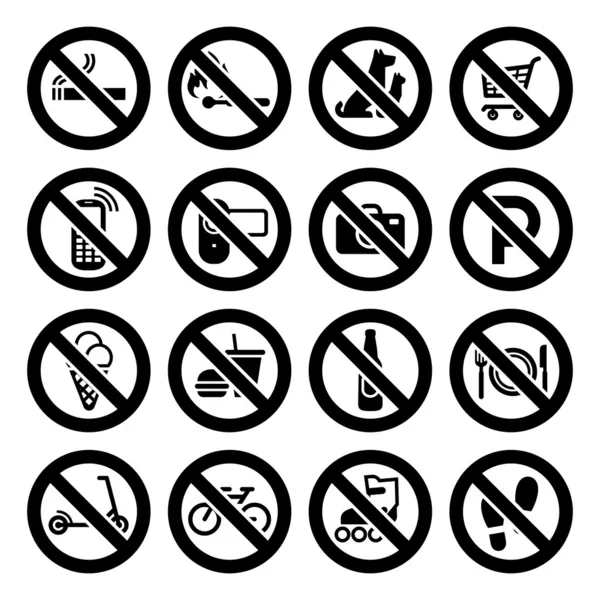 Imposta simboli proibiti, negozio segni neri — Vettoriale Stock