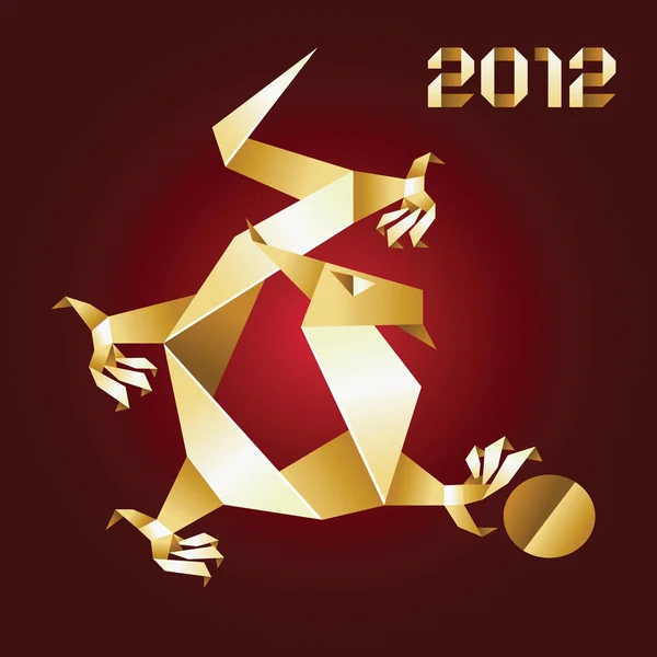 龙折纸，2012 年-黄金 — 图库矢量图片