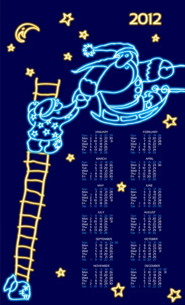Santas line neon, New Year's template calendar. 10 EPS — Stock Vector