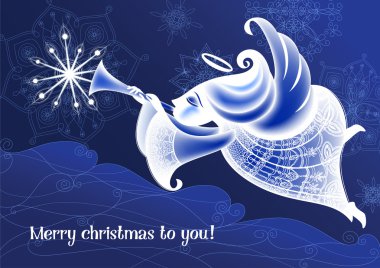 Christmas Angel flies and plays the trumpet clipart