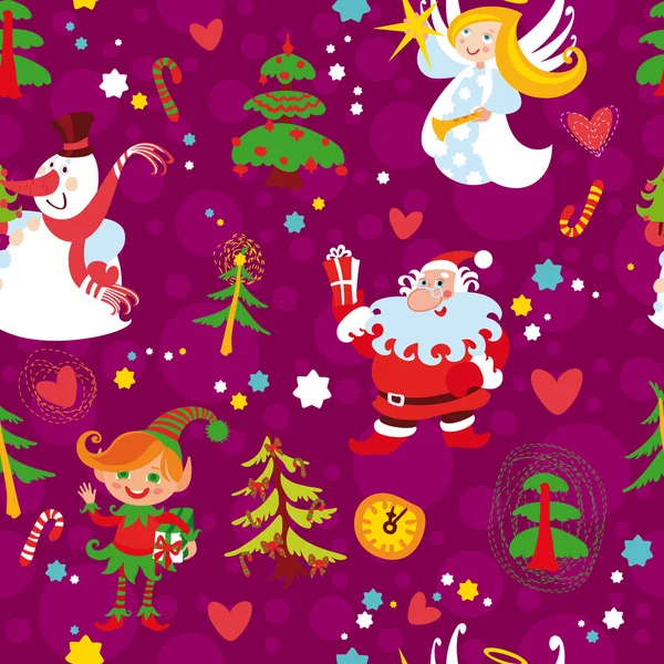 クリスマスのシームレスな壁紙パターン、新年の背景 — ストックベクタ