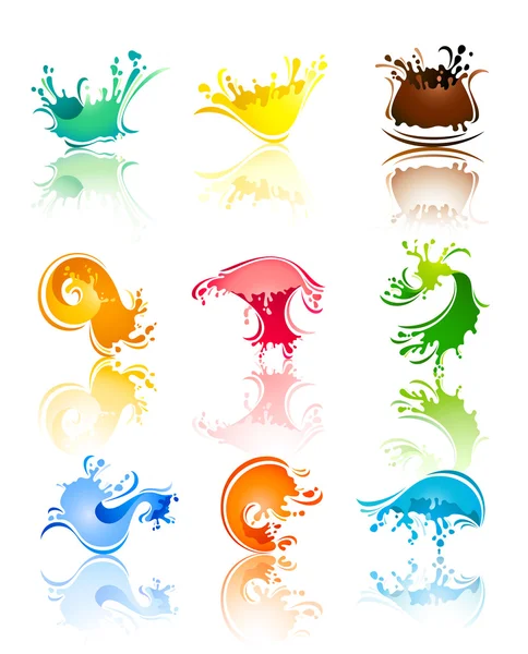 Splash kleuren Golven en Water met reflectie — Stockvector