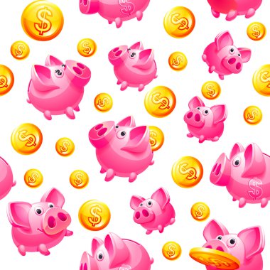 Piggy Bank and coins in white Seamless background clipart