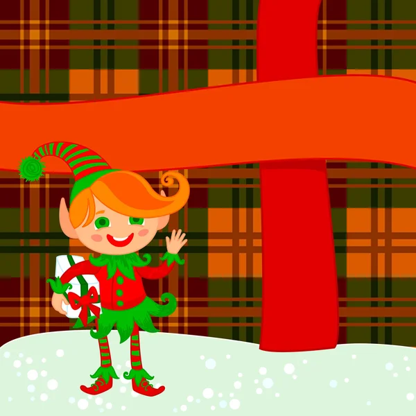 Elfe et grand cadeau — Image vectorielle