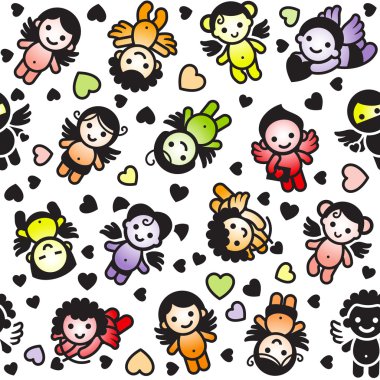 Cupids set, color icons, wrapping paper clipart