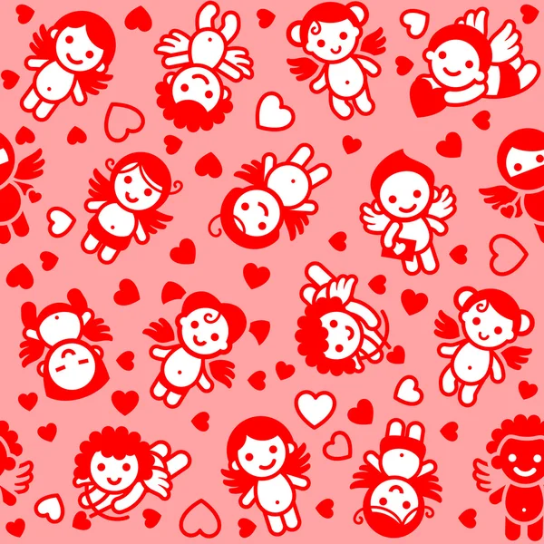 Cupidos, ícones vermelhos, papel de embrulho —  Vetores de Stock