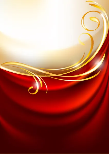 Rideau en tissu rouge sur fond doré — Image vectorielle