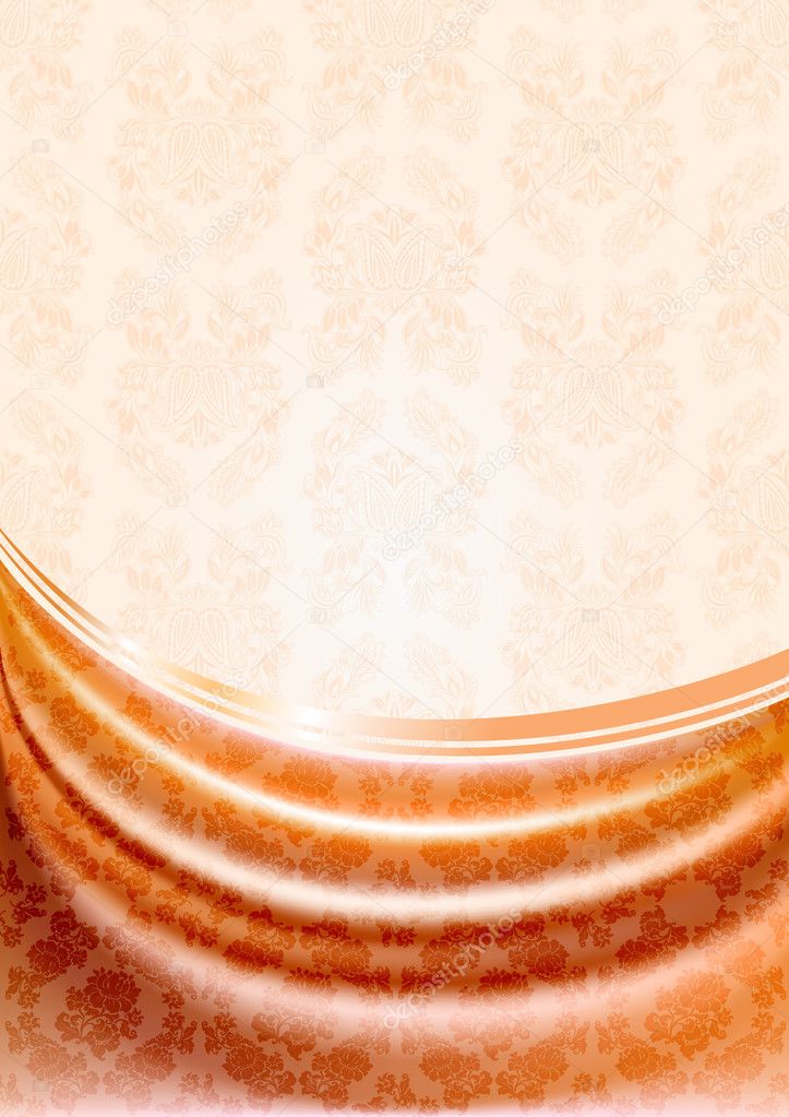 Peachy curtain, silk tissue on beige background