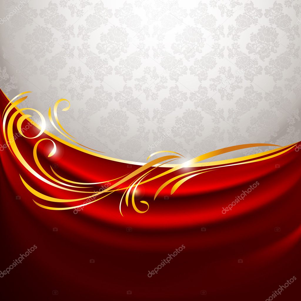 Red fabric curtain on gray background