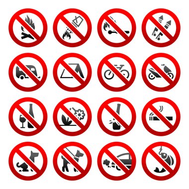 Set icons Prohibited signs Nature symbols clipart