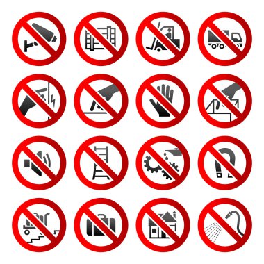 Set ban icons Prohibited symbols Industrial hazard signs Vector clipart