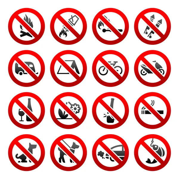 Set icônes Signes interdits Symboles naturels — Image vectorielle