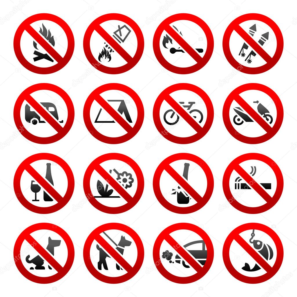 Set icons Prohibited signs Nature symbols
