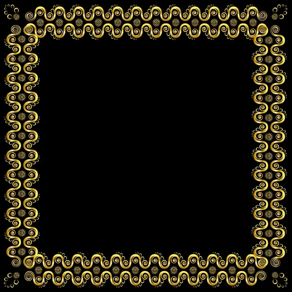 Gold pattern frame with waves and stars_3 — Stock Vector