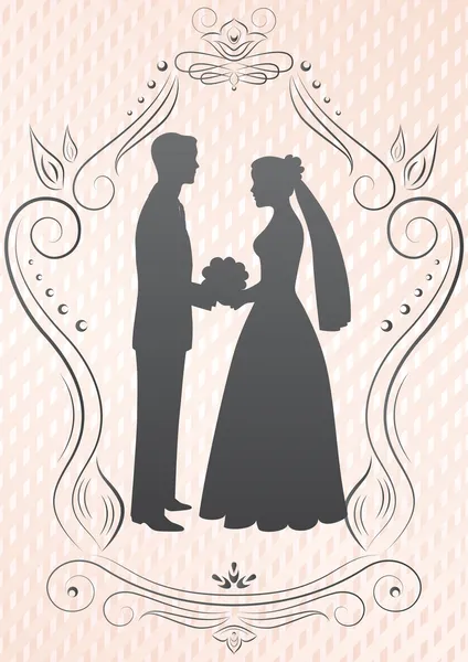 Silhouettes of the bride and groom_image — Stock Vector