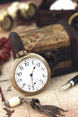 Antique Retro Pocket Clock and decoration objects clipart