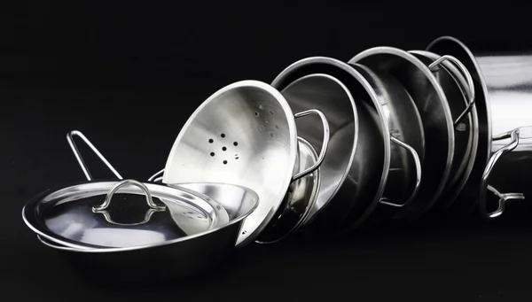 Grupp av rostfritt stål Köksartiklar — Stockfoto