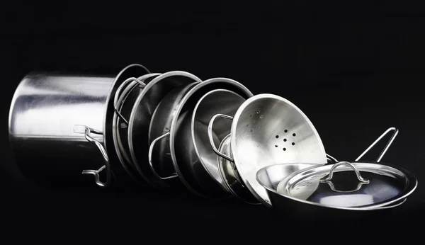 Grupo de utensilios de cocina de acero inoxidable — Foto de Stock