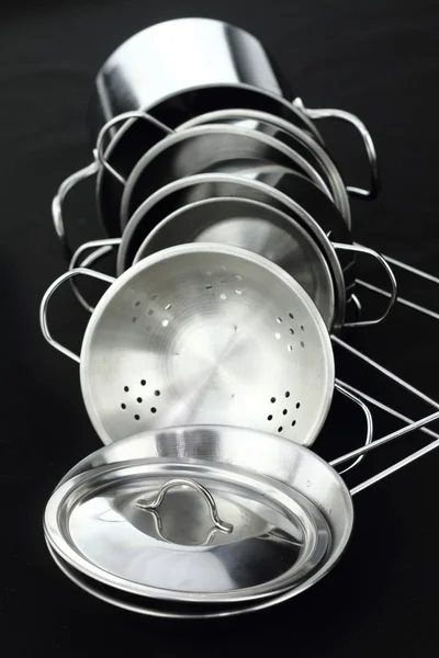 Grupo de utensílios de cozinha de aço inoxidável — Fotografia de Stock