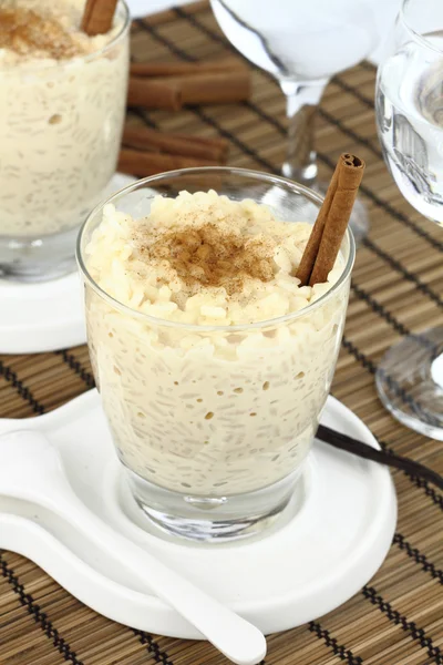 Creamy rice pudding on a glass — Stock Photo, Image