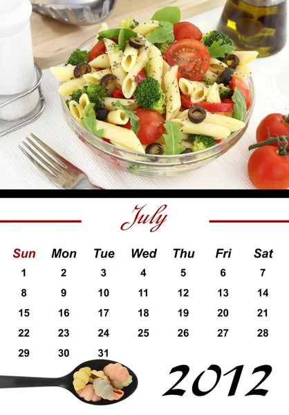 Calendário mensal de massas. Julho de 2012 — Fotografia de Stock
