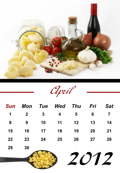 Calendário mensal de massas. Abril de 2012 — Fotografia de Stock