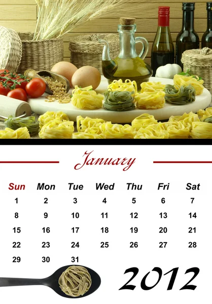 Monthly Pasta Calendar. January 2012 — Stock Photo, Image