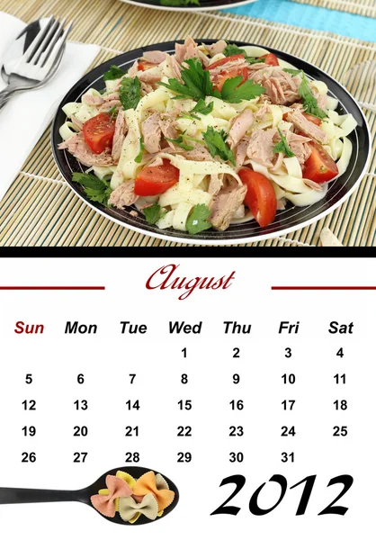 Calendário mensal de massas. Agosto de 2012 — Fotografia de Stock