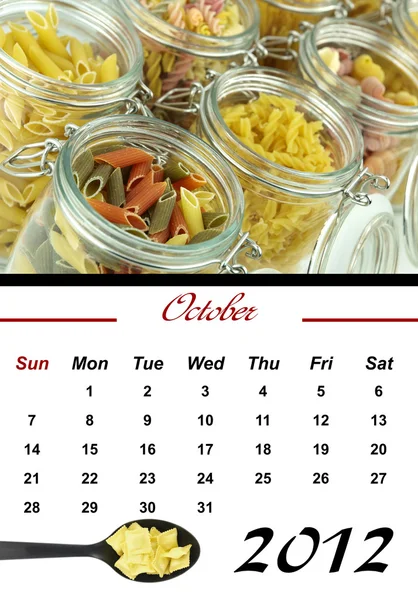 Calendário mensal de massas. Outubro 2012 — Fotografia de Stock