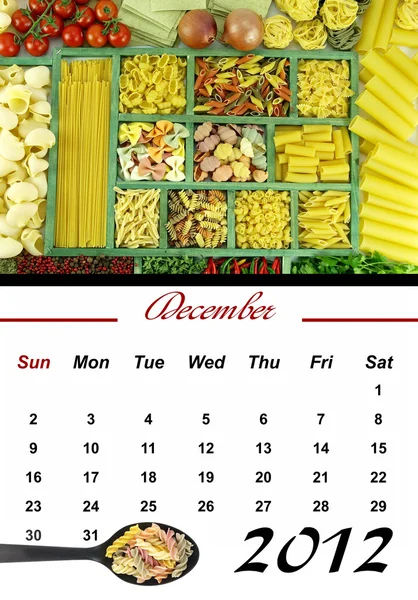 Monthly Pasta Calendar. December 2012 — Stock Photo, Image
