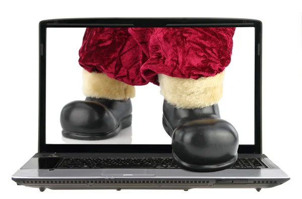Άγιος Βασίλης που βγαίνουν από το φορητό υπολογιστή — Φωτογραφία Αρχείου