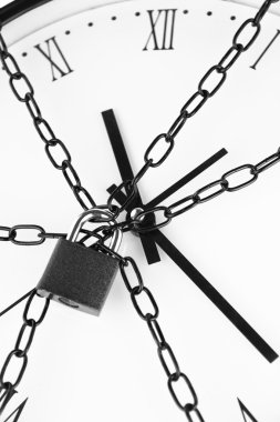 Clock bound with chain and padlock clipart