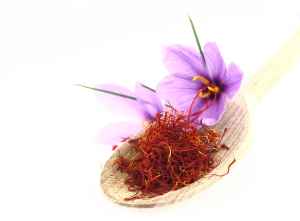 말린된 사프란 향신료와 사프란 꽃 — 스톡 사진