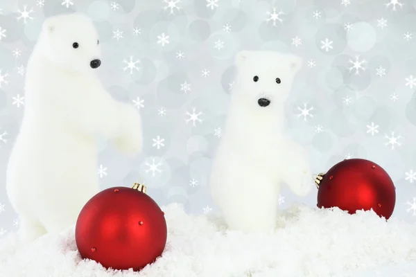 White bear op sneeuw met Kerstmis — Stockfoto