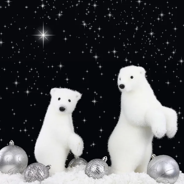 Ours blanc sur la neige la nuit de Noël — Photo