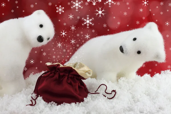 Bílý medvěd na sníh na Vánoce — Stock fotografie