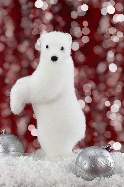 White bear on snow at Christmas — Stock Photo, Image