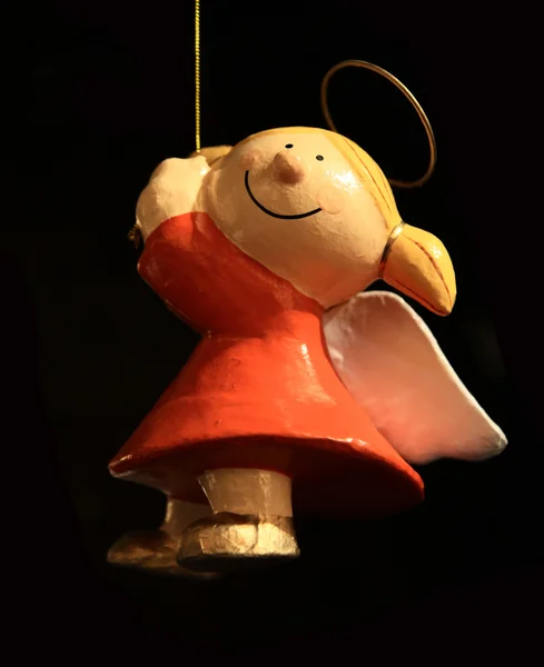 Angel, kürk-ağaç oyuncak ılık ışık — Stok fotoğraf