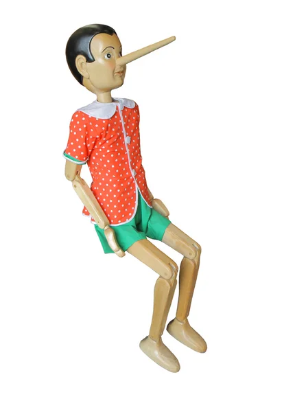 Madera Pinocho, Pinokio sobre un blanco, "Buratino", aislado, Vista 1 — Foto de Stock